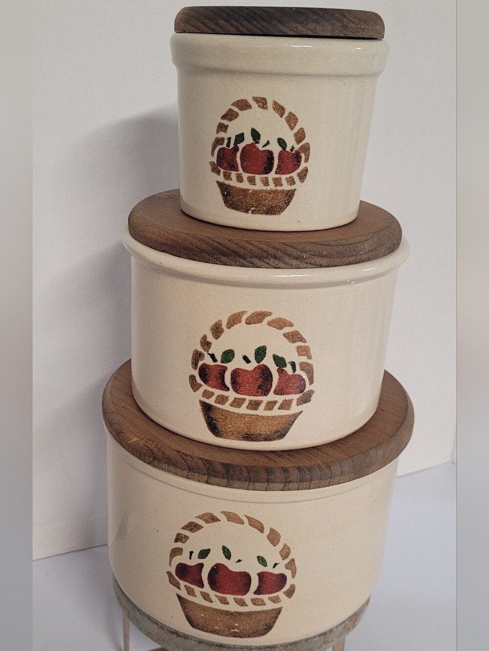 Vintage Cream Ironston Kitchen Canister Set By Robinson Ransbottom Made In Ohio.